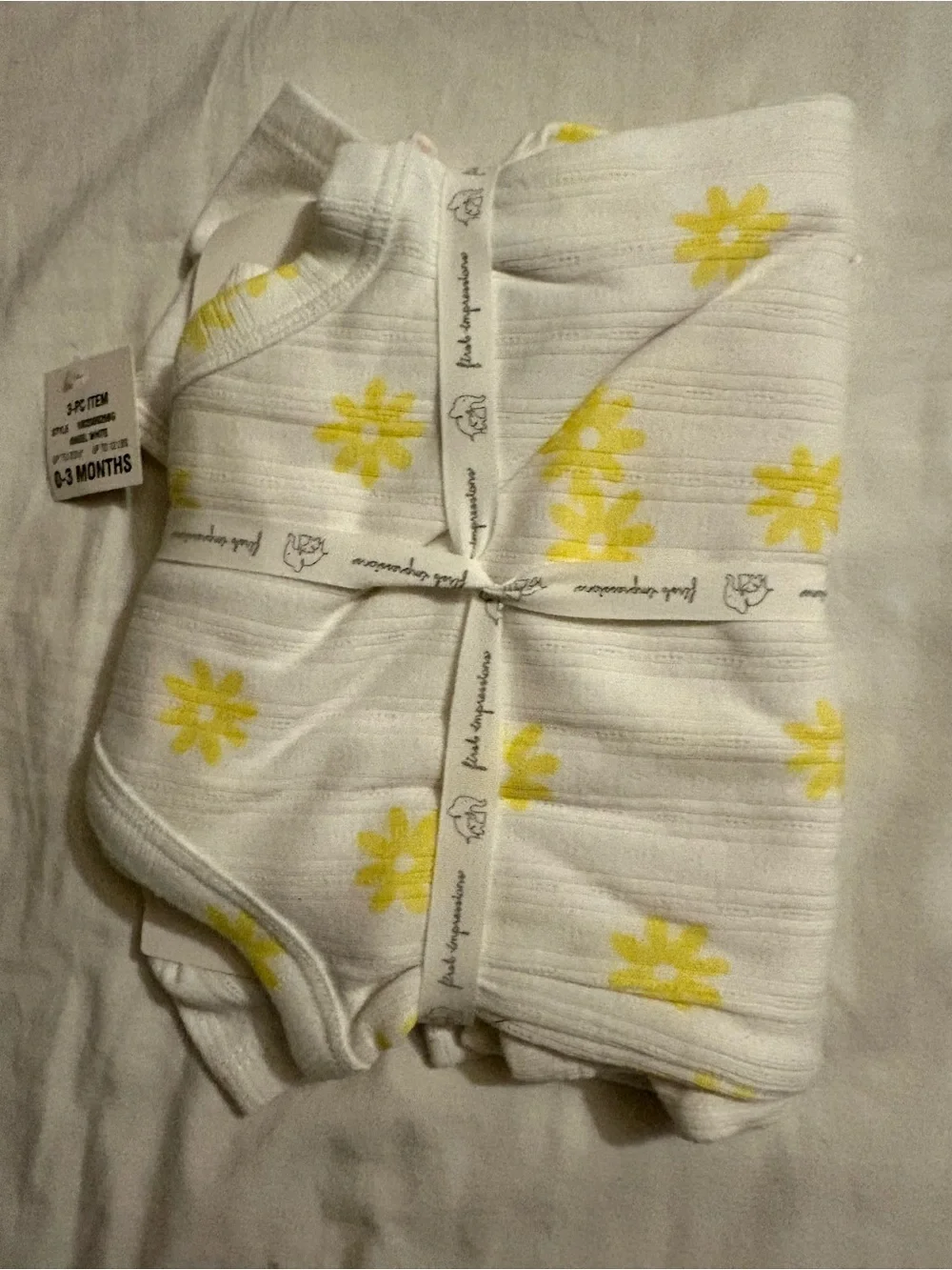 First Impression 3-Pack Baby Girls One-Piece Bodysuits in White, Pink & Yellow